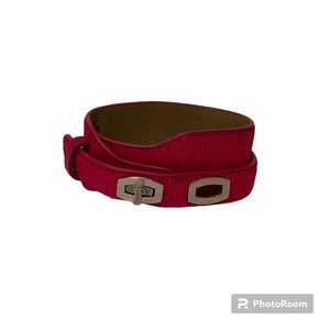 ANN TAYLOR BRACELET BARBIECORE PINK WRAP CALF PONY HAIR SILVER TONE TURNLOCK OS